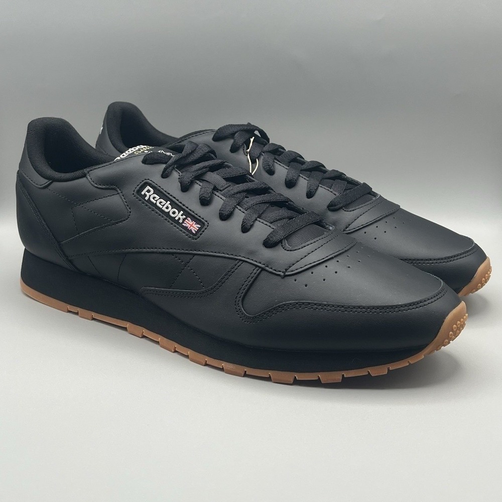 Reebok Classic Leather Black and Gum Retro Shoes - Men's Size 15 NEW